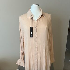 Fashion Nova Beige Long Sleeve Shirt Dress XL